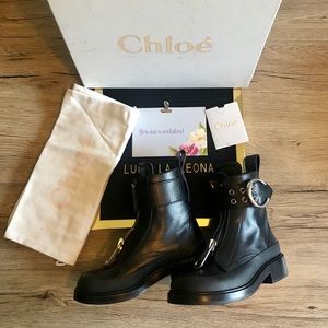 NWT Chloé Women Roy Combat Zippered Booties, Size 5 (35EU)